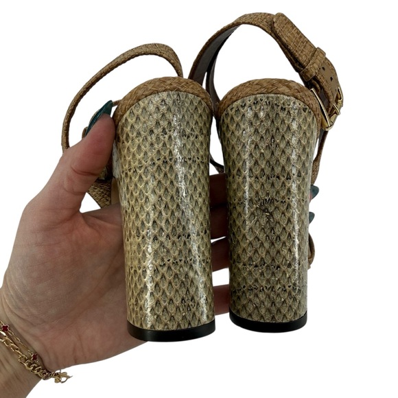 Dolce Gabbana Raffia Snakeskin Jeweled Block Heel Sandals Designer EU 40 US 10 - Picture 10 of 15